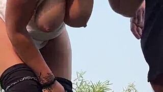 curvy milf nearly caught fucking big cock in public park