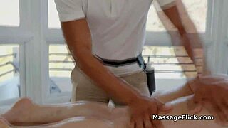 oiled petite babe rides masseur's huge black cock deep