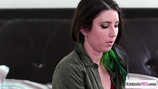 lesbian milf licks babysitter shaved pussy then scissoring