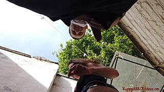 she bends over outside for deep anal and pussy pounding then swallows every drop up close