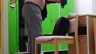 German office worker strips down revealing sexy legs shoes and socks in voyeur clip