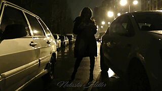 pretty young autumn flashes big tits pussy on risky public naked walk