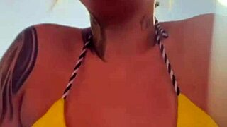 wet african beach babe trains in tiny bikini gym dripping pussy juices down legs