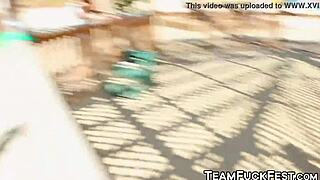 three hot blondes suck big cocks ride outdoors wildly!