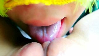 skinny teen squirts hard from intense pussy licking cosplay toy play 💦