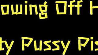 Pretty shaved pussy slut strips heels flashing pierced nipples close-up