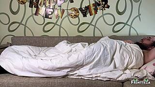 Surprise stepmom with deepthroat oral creampie on legs at new year party