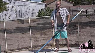 Mature Cougar Roughly Fucks Pool-Boy Poolside Passion