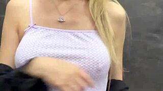 asian solo flashes pussy in crowded elevator