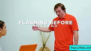 pigtailed blondie teen masseuse rubs naked body on horny client