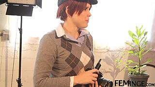 lesbian photographers finger lick and toy adorable ebony model's wet pussy