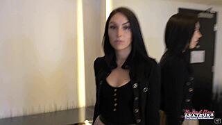 Inked brunette Ashley Wolf rides dildo to intense orgasm in solo toy play