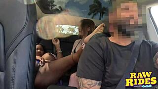 busty ebony milf 😍 flashes massive boobs 🍈🍈 and fingers wet pussy 💦 in shared car ride 🚗