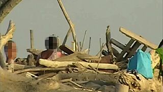 Girlfriend slurps my cock hungrily on crowded public beach with strangers watching