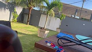 skinny latina influencers swap partners poolside anal style