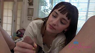 lana small gives pov blowjob and footjob to friend