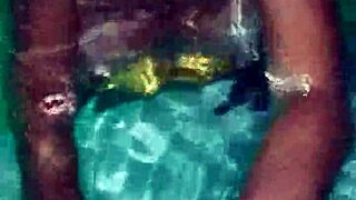 Mexican puta sucks cock by pool, neighbors watching 😈