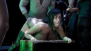 tifa gets bent over choked deepthroated in massive interracial gangbang orgy