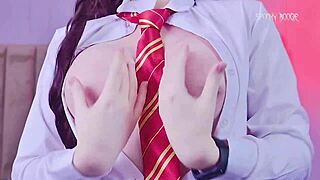 Hermione Granger's big tits bounce on Harry Potter's thick rod