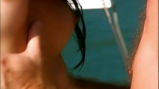 threesome pounding on boat with shaved pussy riding rough