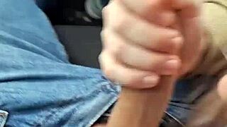 thick german bbw slurps sloppy blowjob then swallows in public car