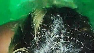 Mexican puta sucks cock by pool, neighbors watching 😈