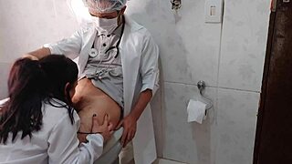 Nurse roughly rides monster cock doctor in hospital bathroom toilet