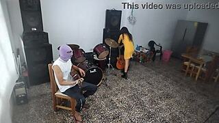 My best friend sneaks off to stroke his huge cock while flashing in the music room like a total pervert