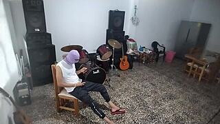 My best friend sneaks off to stroke his huge cock while flashing in the music room like a total pervert