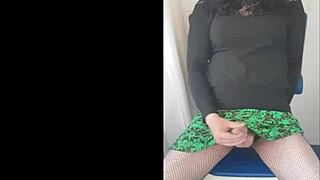 Crossdressing Sissy Strokes Cock in Heels Cumshot