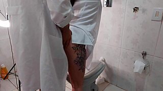 Nurse roughly rides monster cock doctor in hospital bathroom toilet