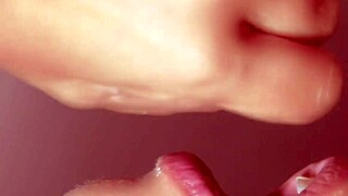 Wife teases with close-up blowjob and swallows cum at work