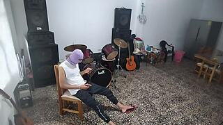 My best friend sneaks off to stroke his huge cock while flashing in the music room like a total pervert