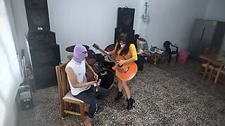 My best friend sneaks off to stroke his huge cock while flashing in the music room like a total pervert