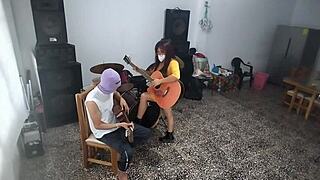 My best friend sneaks off to stroke his huge cock while flashing in the music room like a total pervert