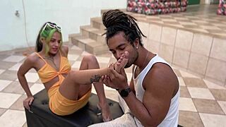 brazilian babe's feet milk boyfriend's cock to cum