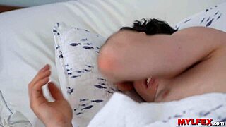 sweet milf housewife deepthroats cock on sofa early morning