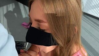 Skinny blonde sports leggings ripped for cum-filled pussy workout