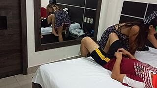 hot latina rides cock cowgirl style moaning sensually in hotel room?