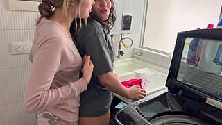 Two Horny Amateur Latinas Trib and Fuck Silently in Kitchen