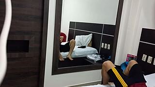 hot latina rides cock cowgirl style moaning sensually in hotel room?