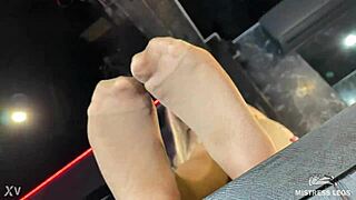BEAUTIFUL MISTRESS FEET TEASE IN FLESH-COLORED TIGHTS CLOSE-UP!