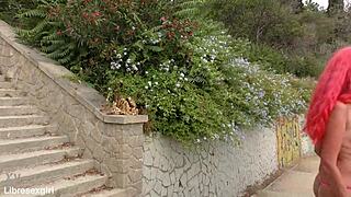 stripping naked in barcelona streets flashing shaved pussy