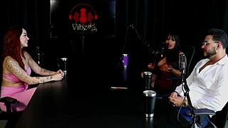 Frenchman meets sexy Brazilian swinger couple Cherie in sheer red for steamy menage intro.