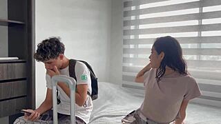 Hot colombian couple shares hotel room for wild sex
