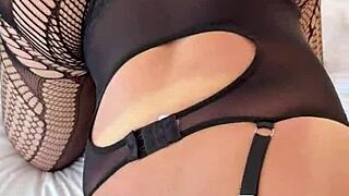 Sexy latina in see-through pantyhose rides cock hard at hotel