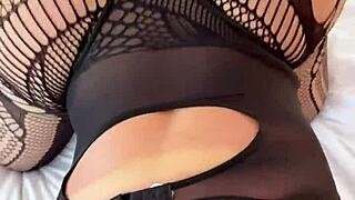 Sexy latina in see-through pantyhose rides cock hard at hotel