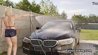 Titty fuck big tit blonde girlfriend deepthroat monster cock car!