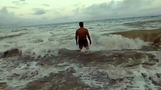 wife sneaks creampie blowjob with lover on nudist beach outing
