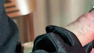 bitch in pantyhose teases legs feet then swallows cum